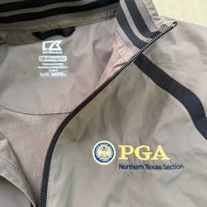 Cutter & Buck Khaki Jacket with Black Trim and Yellow PGA Embroidery